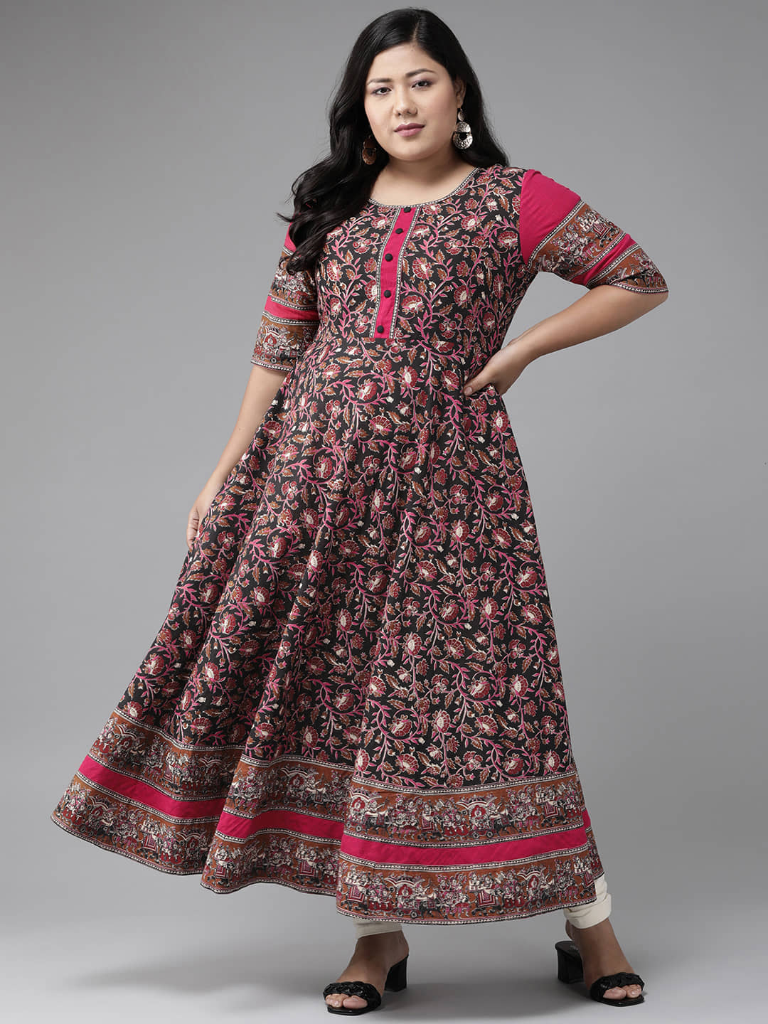 Yash Gallery Pack of 1 Cotton Printed Flared Women's Kurti - ( Black ) - Kurtis, Tunics | Buy online on ZillyBuy