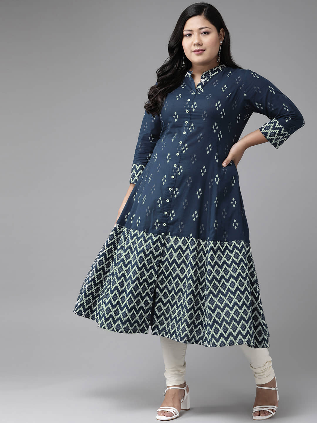 Yash Gallery Pack of 1 Cotton Printed Front Slit Women's Kurti - ( Blue ) - Kurtis, Tunics | Buy online on ZillyBuy