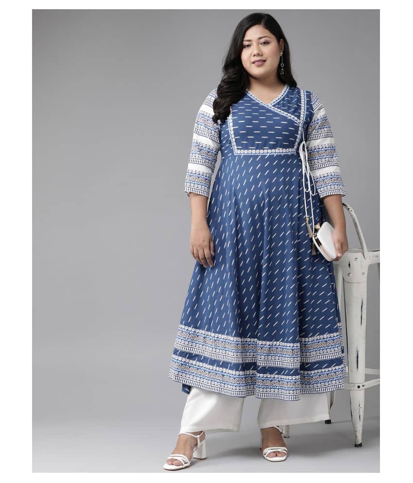 Yash Gallery Pack of 1 Cotton Printed Angrakha Women's Kurti - ( Blue ) - Kurtis, Tunics | Buy online on ZillyBuy