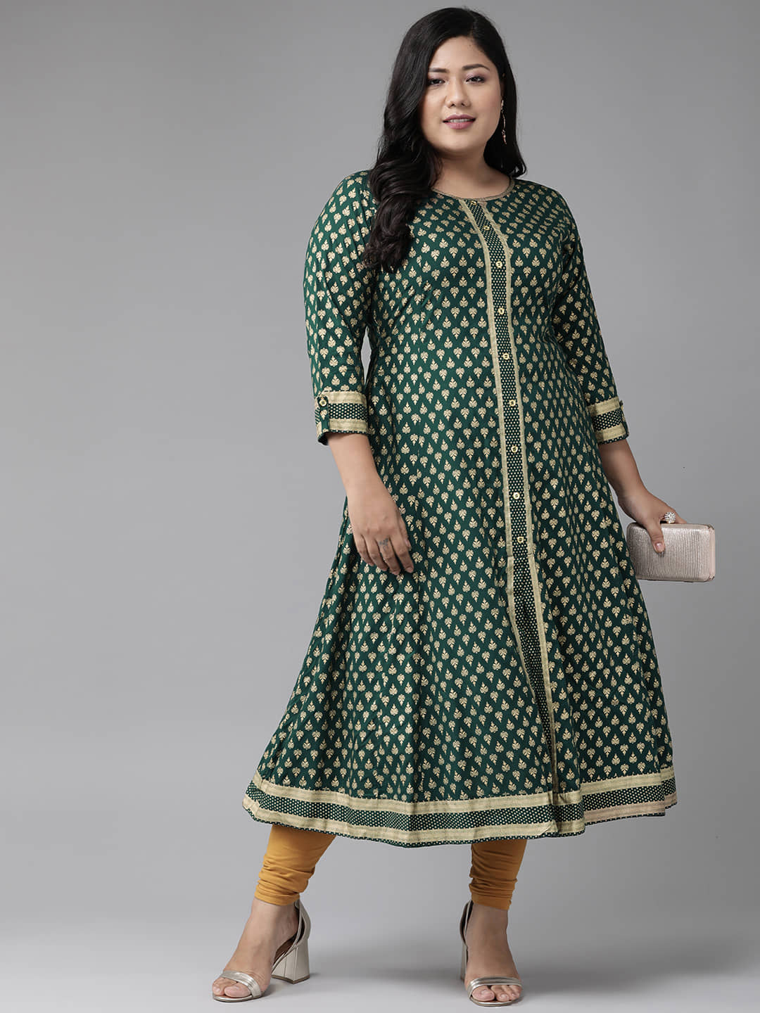 Yash Gallery Pack of 1 Rayon Printed Flared Women's Kurti - ( Green ) - Kurtis, Tunics | Buy online on ZillyBuy