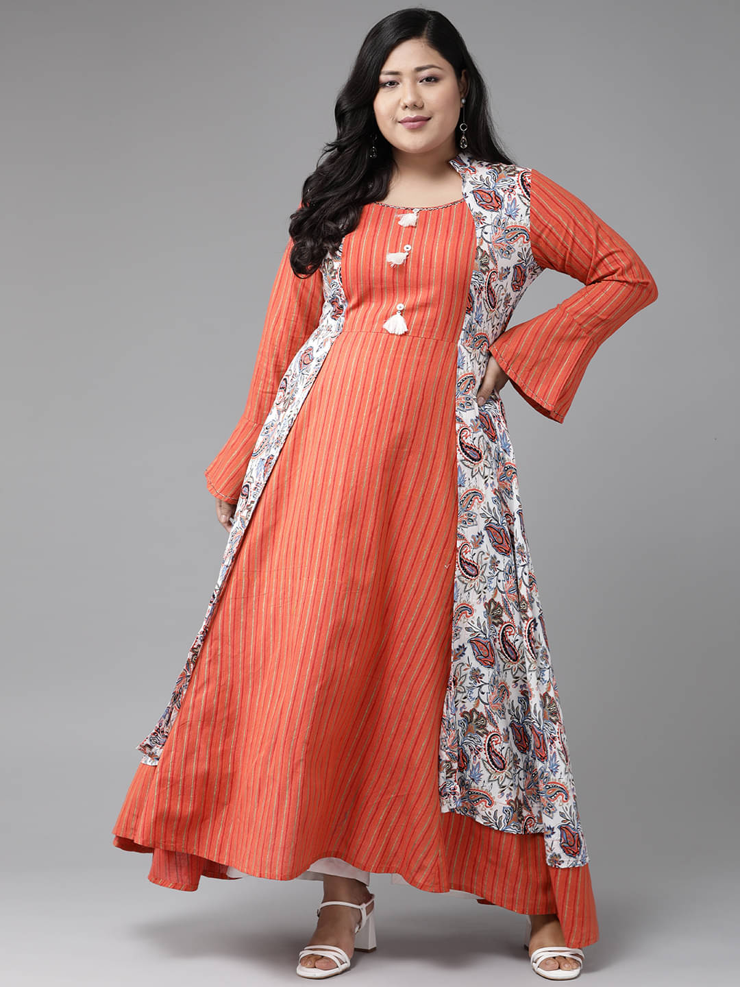 Yash Gallery Pack of 1 Rayon Striped Jacket Style Women's Kurti - ( Multicolor ) Yash Gallery Pack of 1 Rayon Striped Jacket Style Women's Kurti - ( Multicolor )