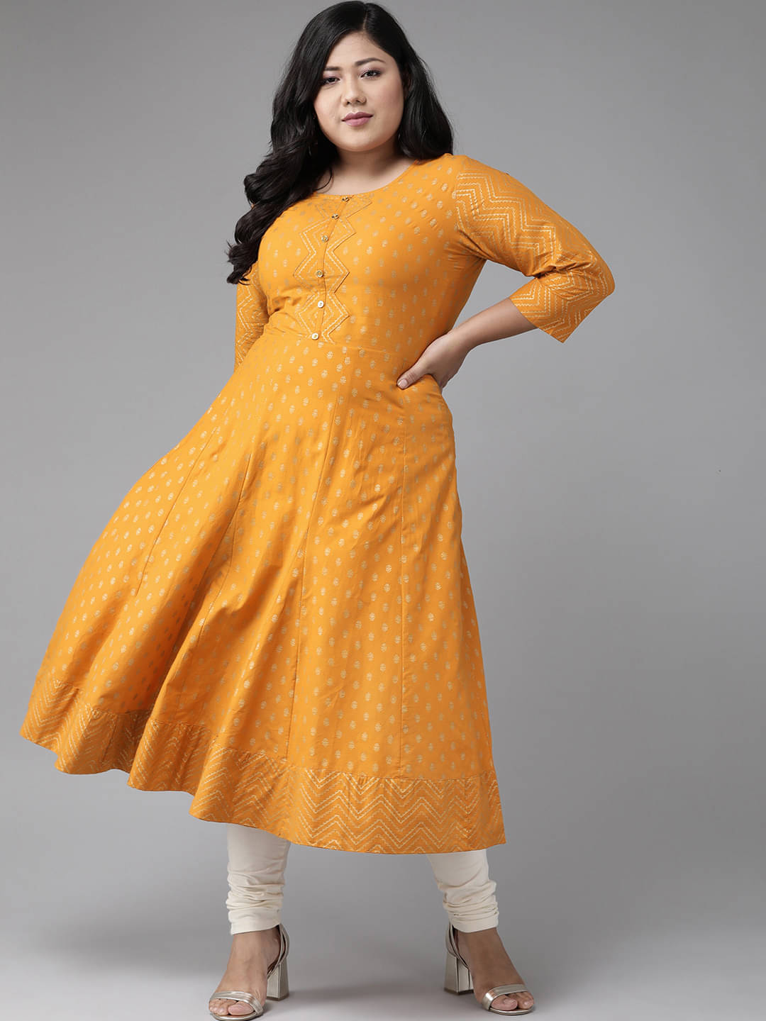    			Yash Gallery Pack of 1 Cotton Printed Flared Women's Kurti - ( Yellow )