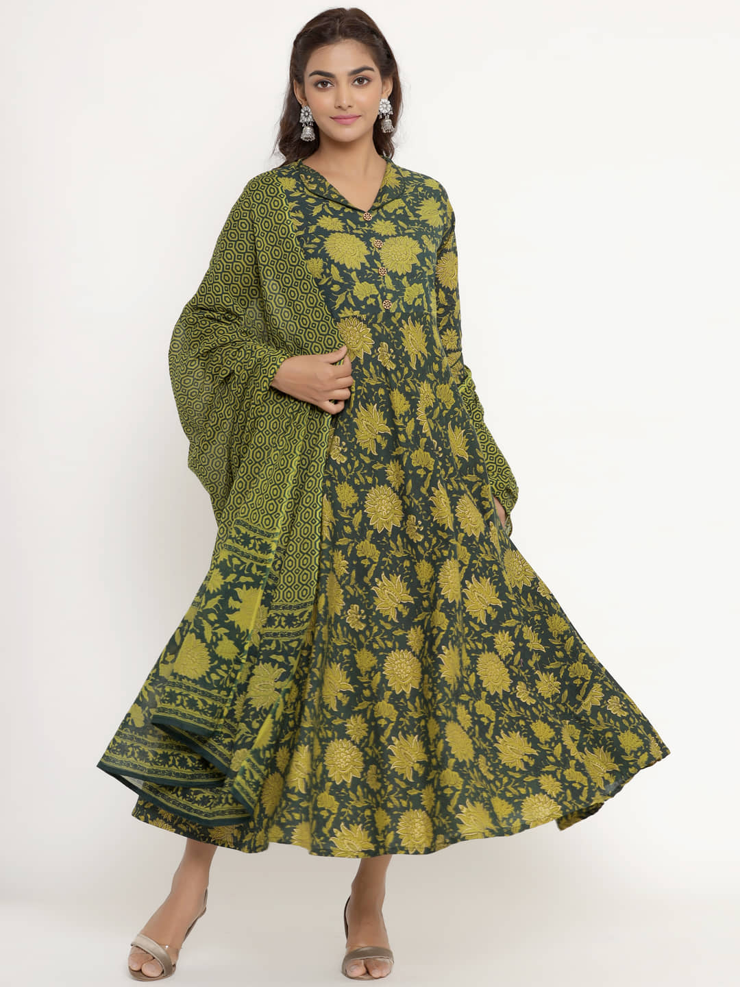 miravan Green Cotton Anarkali Kurti - - Kurtis, Tunics | Buy online on ZillyBuy