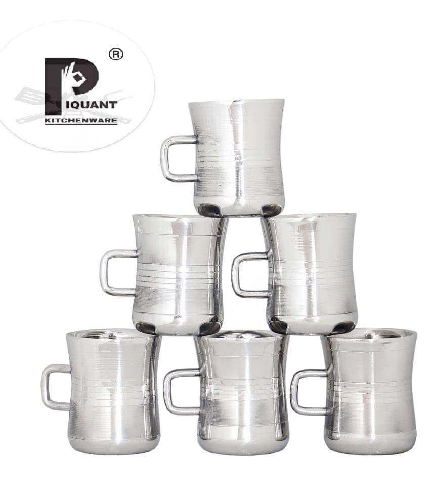     			PIQUANT KITCHENWARE Steel Damru Fancy Double Walled Tea Cup 6 Pcs 90 ml