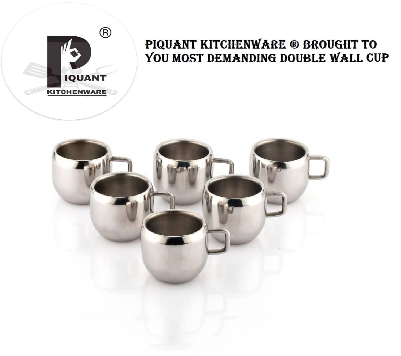 PIQUANT KITCHENWARE Steel Tea & Coffee Cup Double Walled Tea Cup 6 Pcs 90 ml PIQUANT KITCHENWARE Steel Tea & Coffee Cup Double Walled Tea Cup 6 Pcs 90 ml