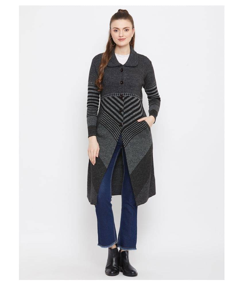 zigo Women Woollen Round Neck Cardigan ( Black )     			zigo Women Woollen Round Neck Cardigan ( Black )