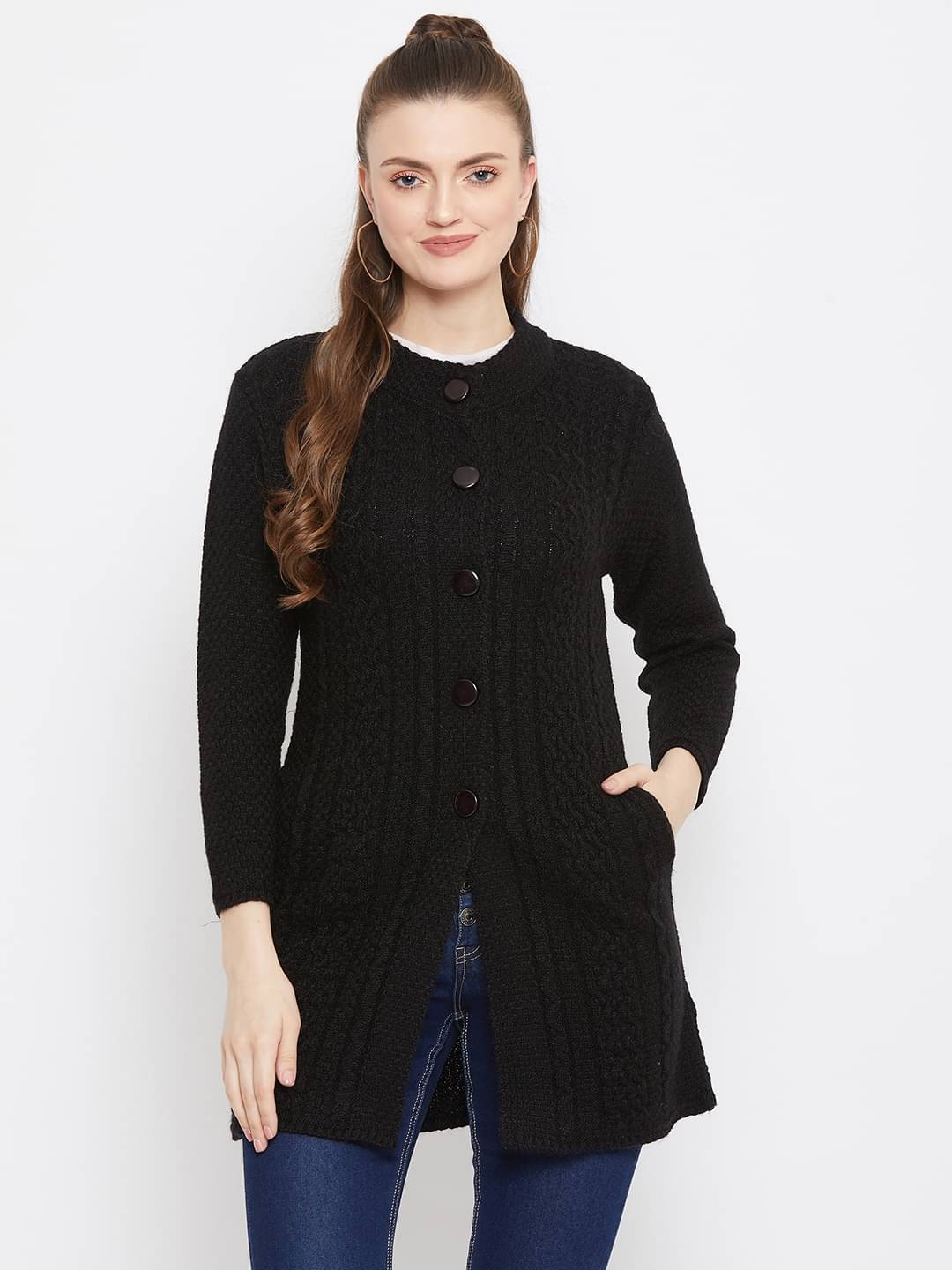     			zigo Woollen Black Buttoned Cardigans - Single