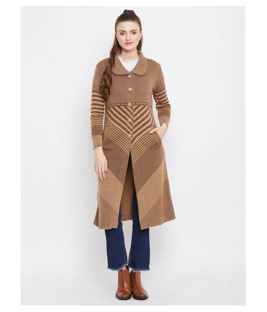 zigo Women Woollen Round Neck Cardigan ( Brown ) zigo Women Woollen Round Neck Cardigan ( Brown )
