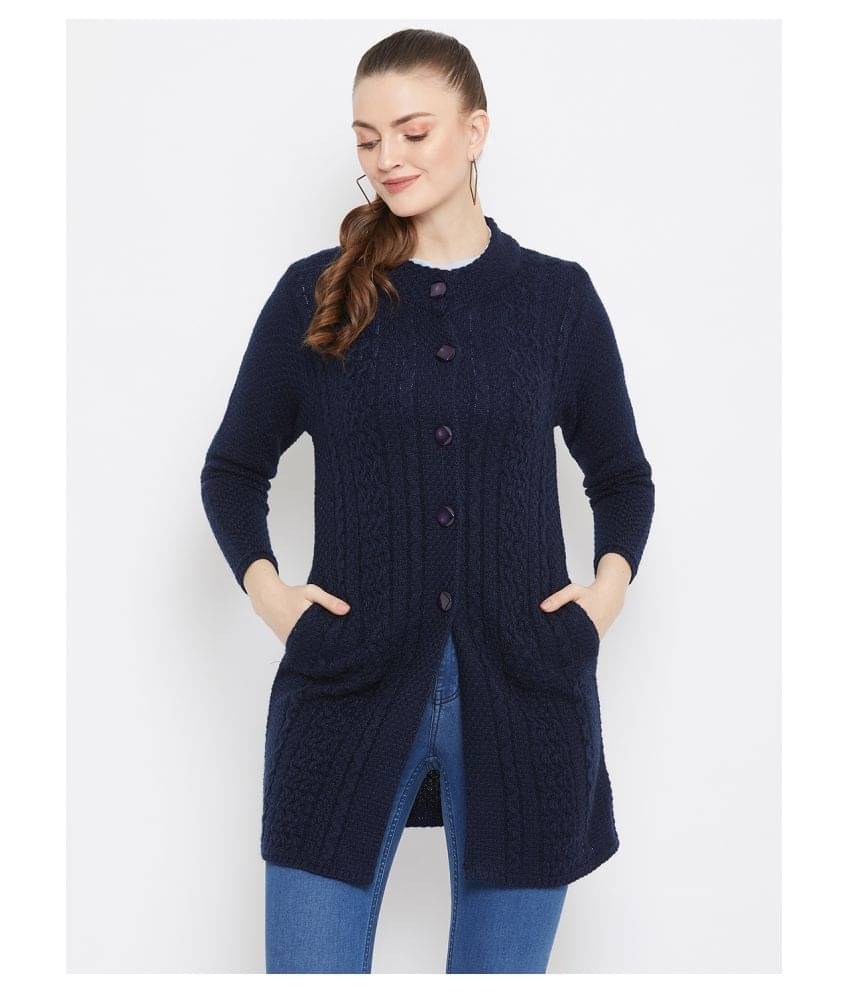 zigo Women Woollen Round Neck Cardigan ( Navy ) zigo Women Woollen Round Neck Cardigan ( Navy )