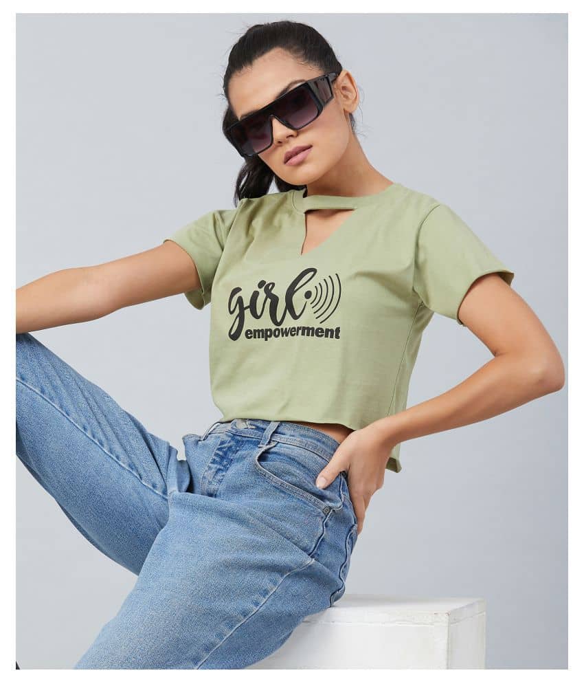 Chimpaaanzee Women Cotton Solid Regular Fit Round Neck T-Shirt ( Green )
