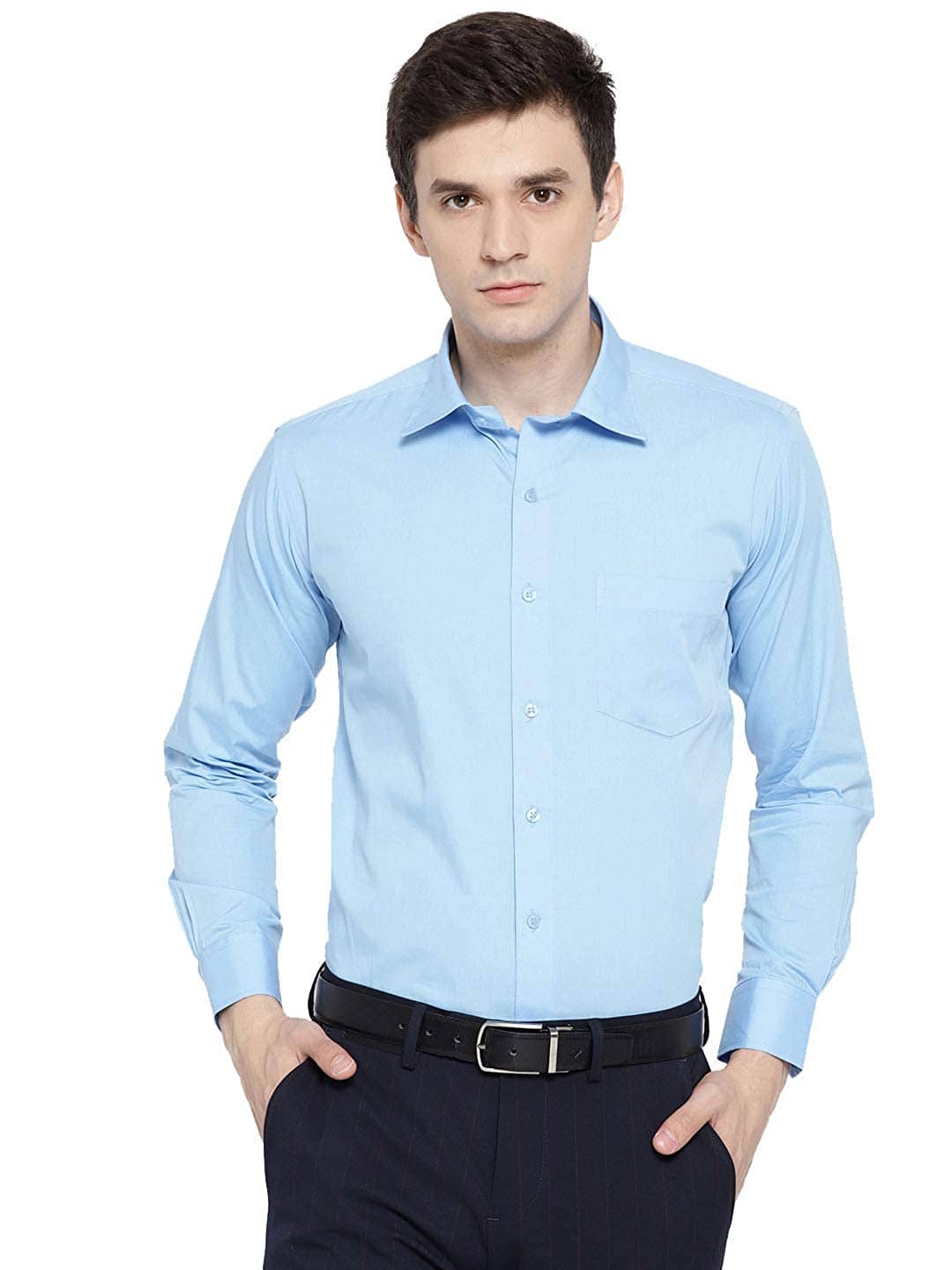 Makhanchor Cotton Blend Regular Fit Full Sleeves Men's Formal Shirt - Blue ( Pack of 1 )