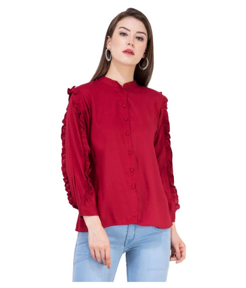 SAAKAA Women Rayon Shirt ( Maroon )