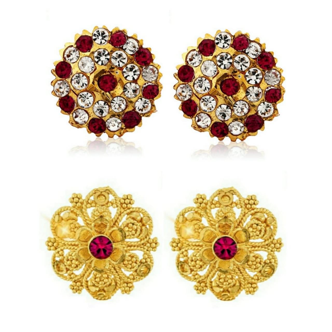     			Vighnaharta Traditional South Culture Alloy Gold Plated Stud Earring Combo set ( Pack of- 2 Pair Earrings)