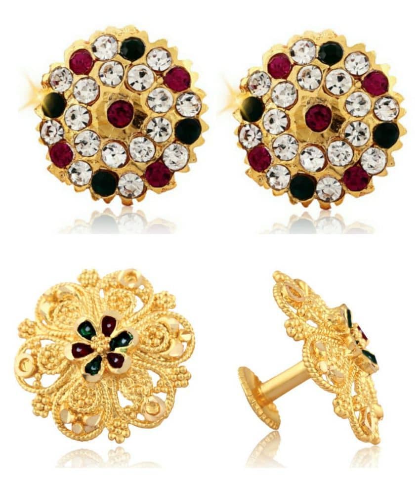 Vighnaharta - Golden Stud Earrings ( Pack of 2 ) - Earrings | Buy online on ZillyBuy