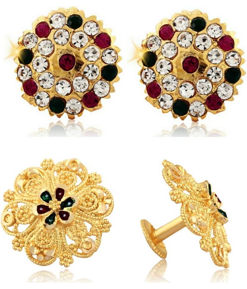 Vighnaharta - Golden Stud Earrings ( Pack of 2 ) - Earrings | Buy online on ZillyBuy