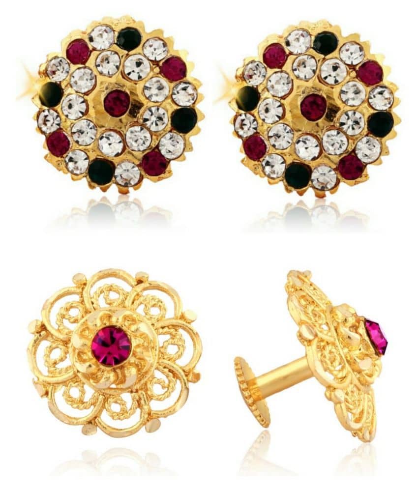 Vighnaharta - Golden Stud Earrings ( Pack of 2 ) - Earrings | Buy online on ZillyBuy