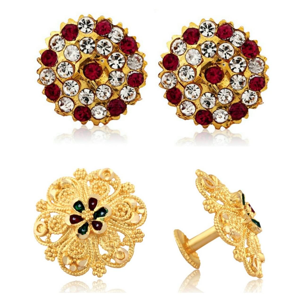     			Vighnaharta Traditional South Culture Alloy Gold Plated Stud Earring Combo set ( Pack of- 2 Pair Earrings)
