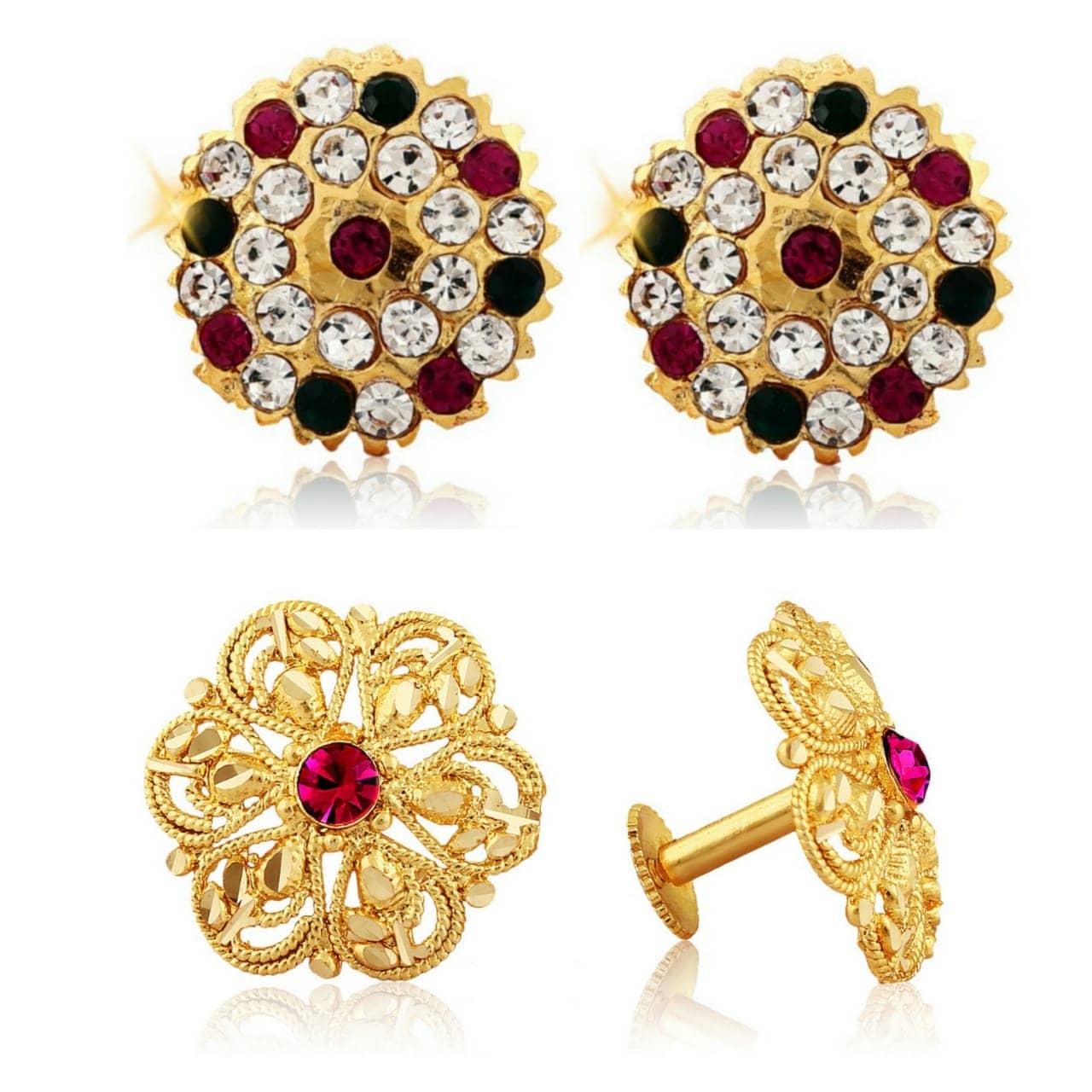 Vighnaharta Traditional South Culture Alloy Gold Plated Stud Earring Combo set ( Pack of- 2 Pair Earrings) - Earrings | Buy online on ZillyBuy