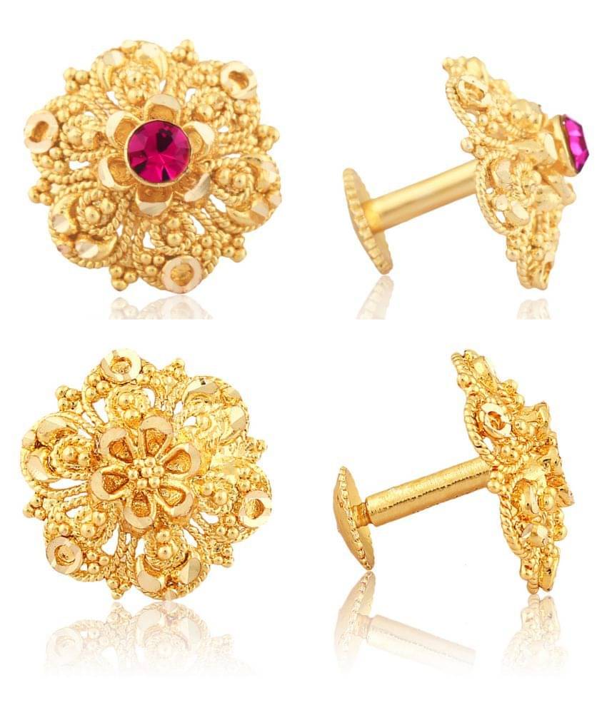     			Vighnaharta - Golden Stud Earrings ( Pack of 2 )