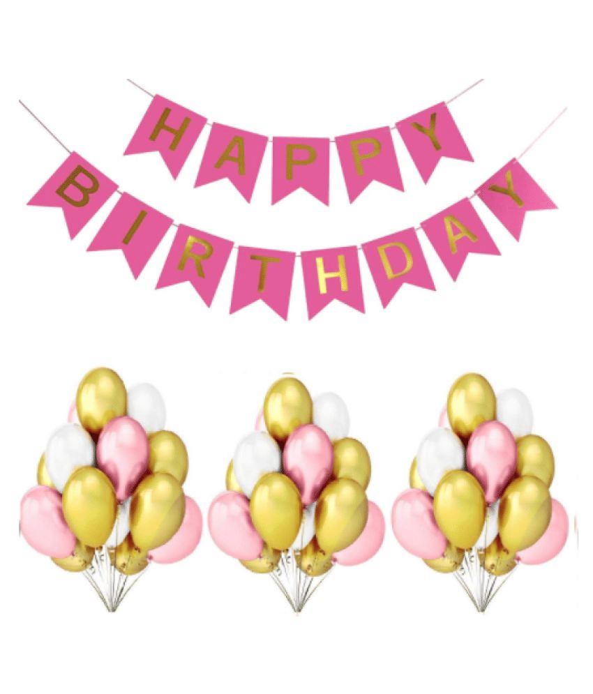     			Blooms Mall HBD Pink Banner and Amazing  Metallic Balloon combo set ( Pack  of 31 )
