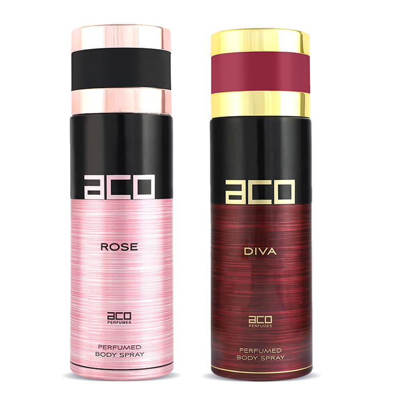     			Aco Set of 2 Deodorant Body Spray, Diva & Rose For Women, 200ml Each