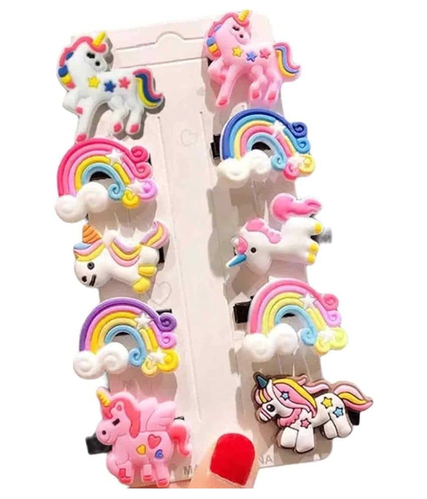 FOK Multi 10 Pcs Colorful Cute Rainbow Unicorn Hair Clips Set For Kids & Girls (UNICORN RAINBOW) - Jewellery Sets | Buy online on ZillyBuy