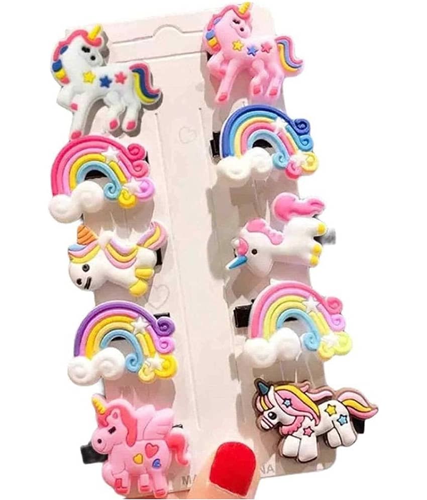 FOK Multi 10 Pcs Colorful Cute Rainbow Unicorn Hair Clips Set For Kids & Girls (UNICORN RAINBOW) - Jewellery Sets | Buy online on ZillyBuy