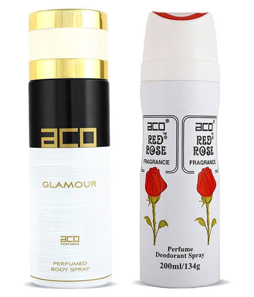     			Aco Set of 2 Deodorant Body Spray, Glamour & Red Rose For Women, 200ml Each
