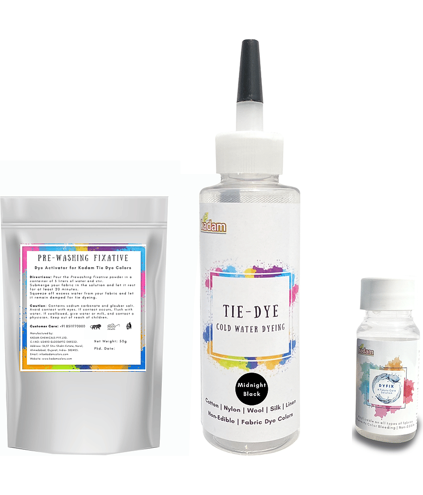 Kadam Tie Dye Midnight Black, Cold Water Fabric Dye Color, 100mL Bottle with Prewashing Fixative mini and Free Kadam DyFix mini bottle - Stationery | Buy online on ZillyBuy
