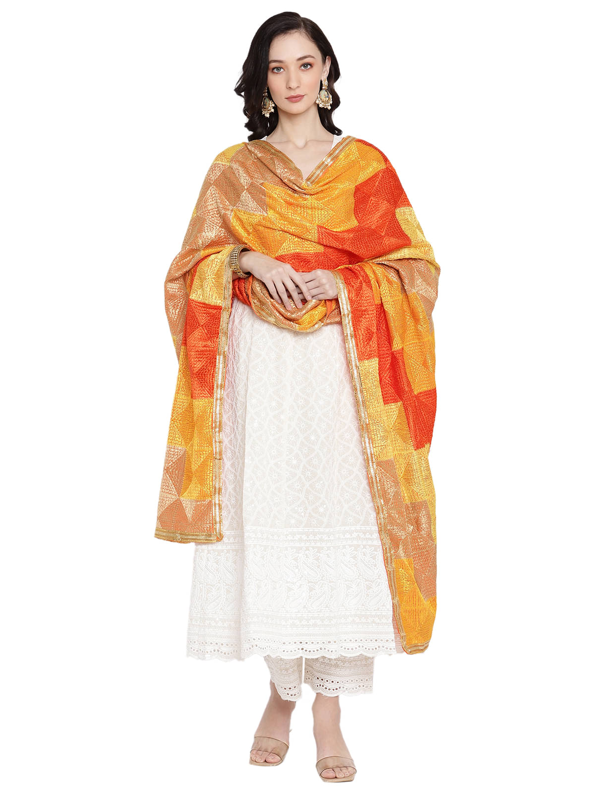     			Sahej Suits & Phulkari Yellow Chiffon Dupatta - Single