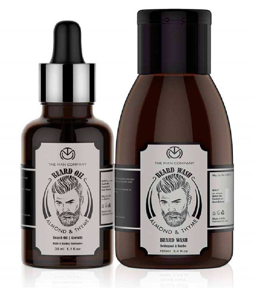     			The Man Company Beard Care Combo Set For Men with Almond & Thyme | Beard Growth Oil & Beard Wash