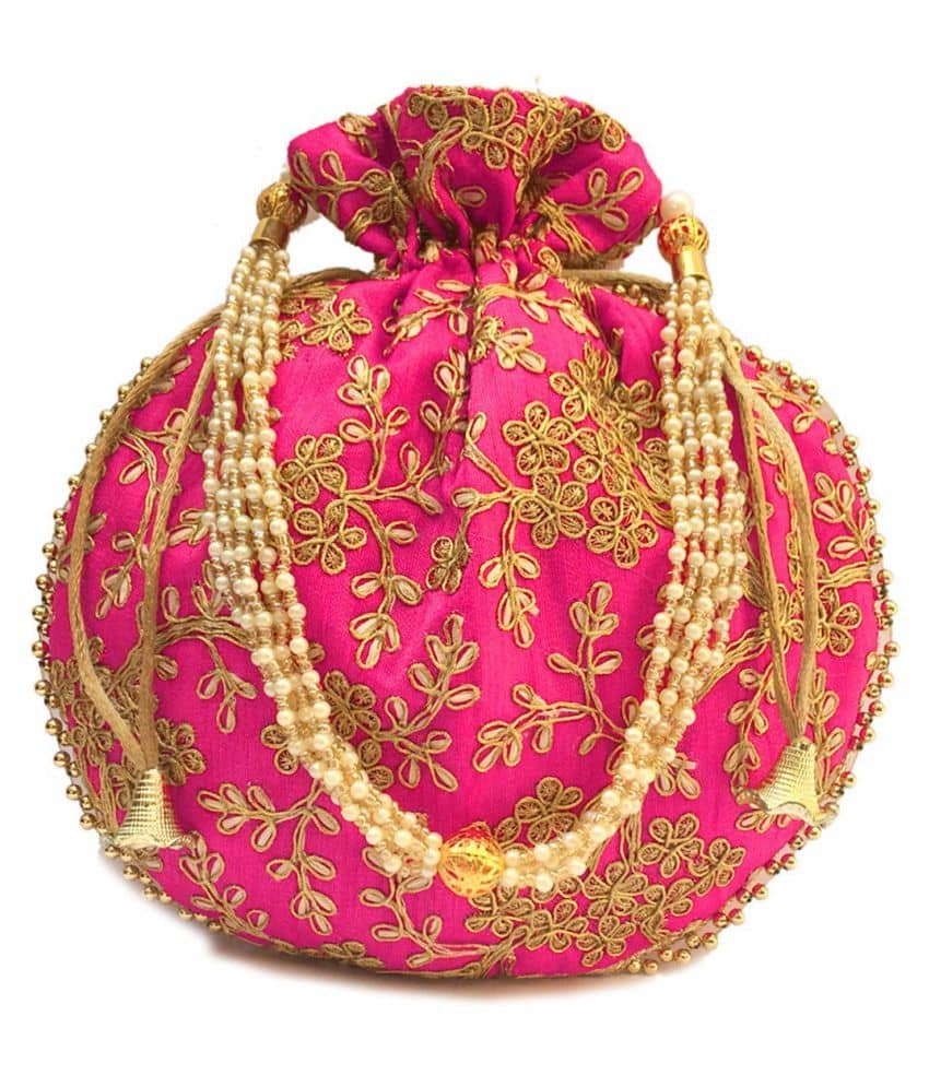 Bulbul Pink Silk Potli - Handbags | Buy online on ZillyBuy