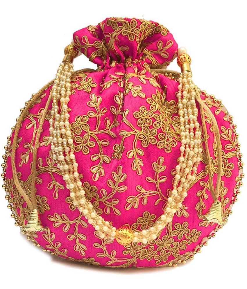 Bulbul Pink Silk Potli - Handbags | Buy online on ZillyBuy