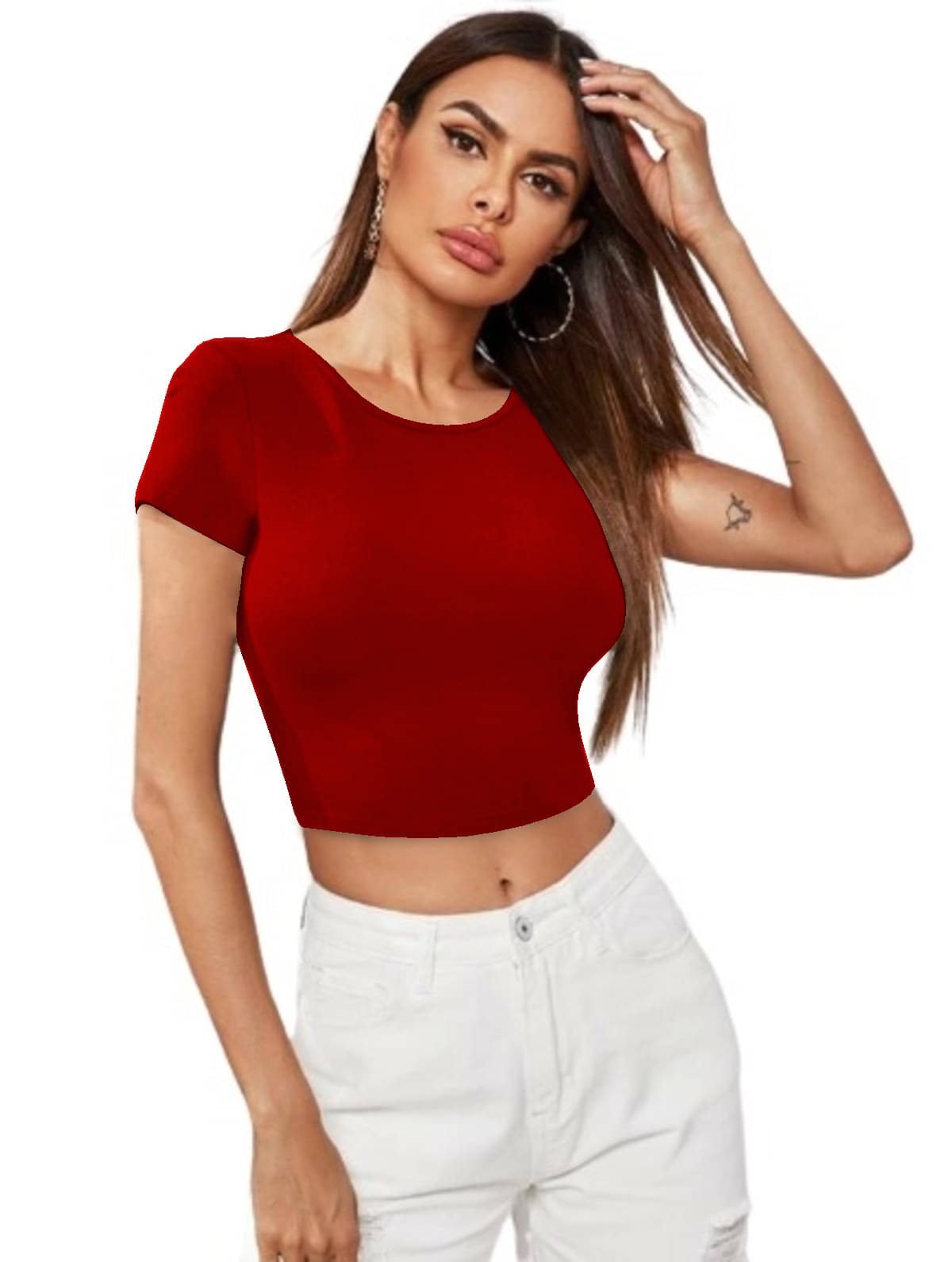 Dream Beauty Fashion Women's Polyester Crop Top ( Red ) Dream Beauty Fashion Women's Polyester Crop Top ( Red )