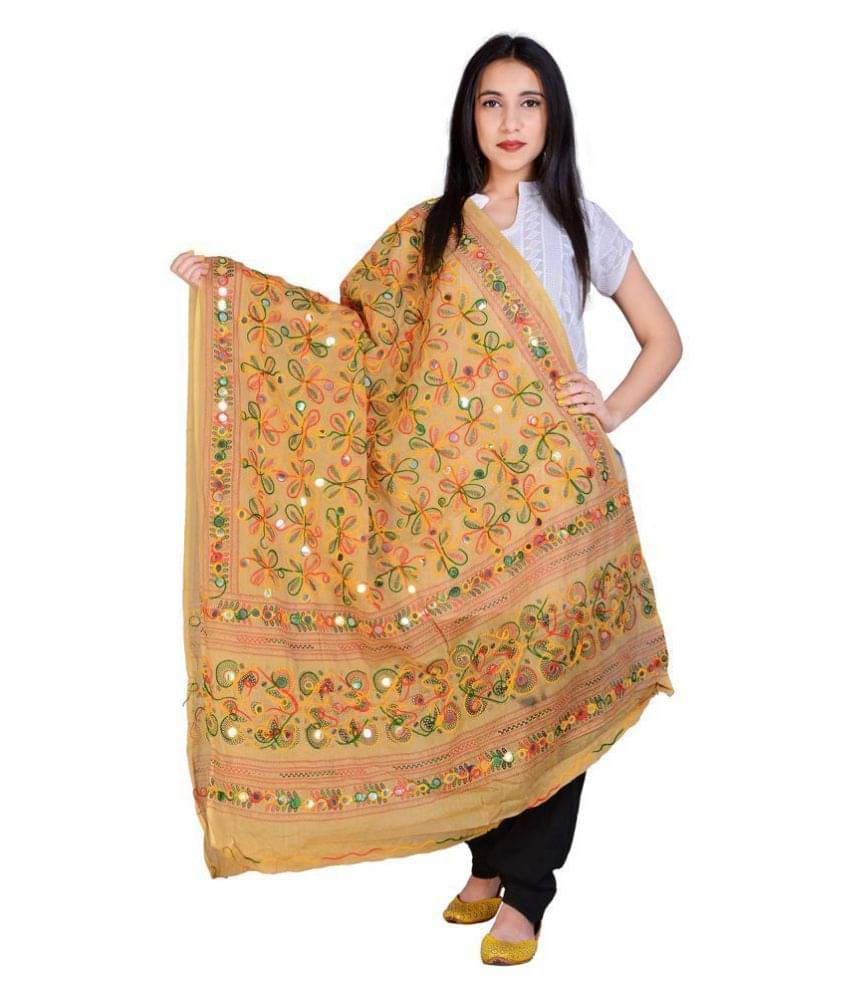 Raj Beige Cotton Aari Embroidered Dupatta - Single     			Raj Beige Cotton Aari Embroidered Dupatta - Single