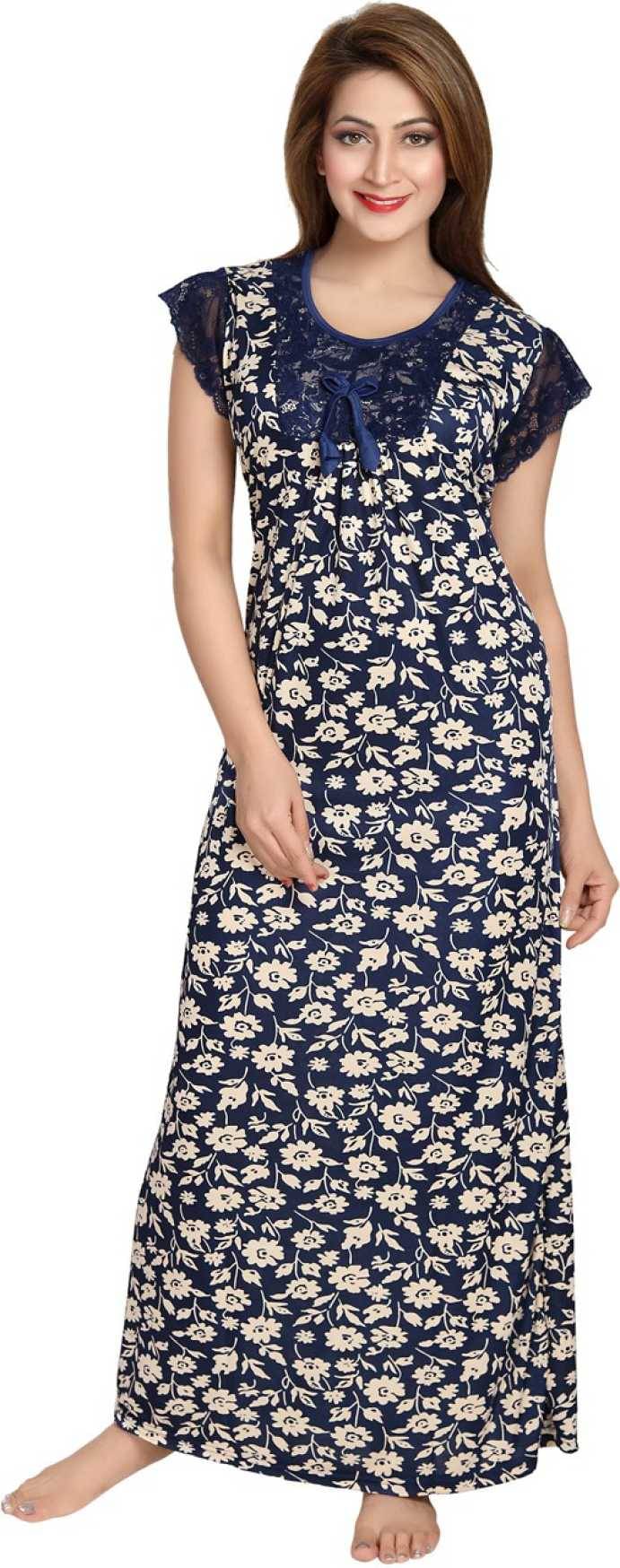     			Raj Satin Nighty & Night Gowns - Blue Single