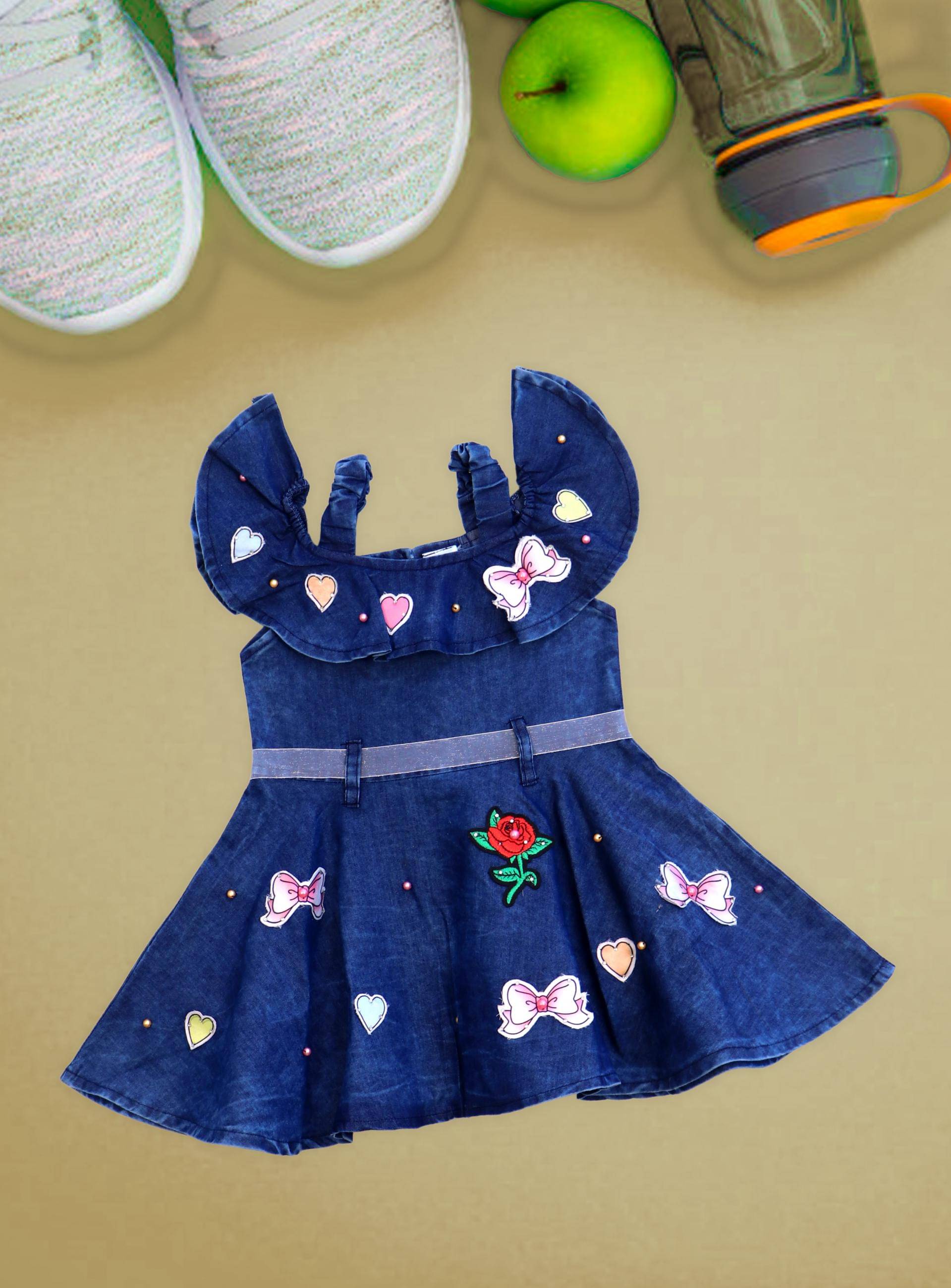     			Me N My CLOSET Baby Girls Denim Frocks ( Navy )