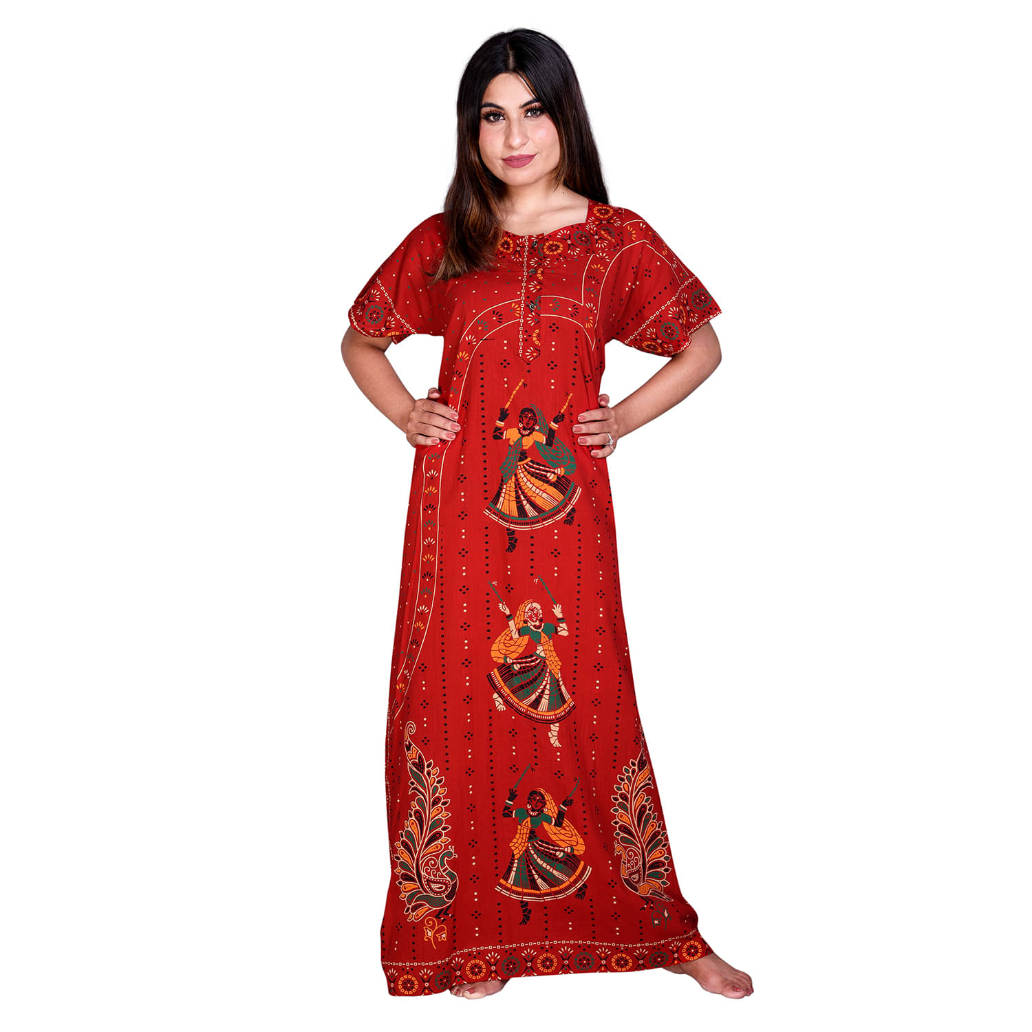 Raj Cotton Nighty & Night Gowns - Red Single Raj Cotton Nighty & Night Gowns - Red Single