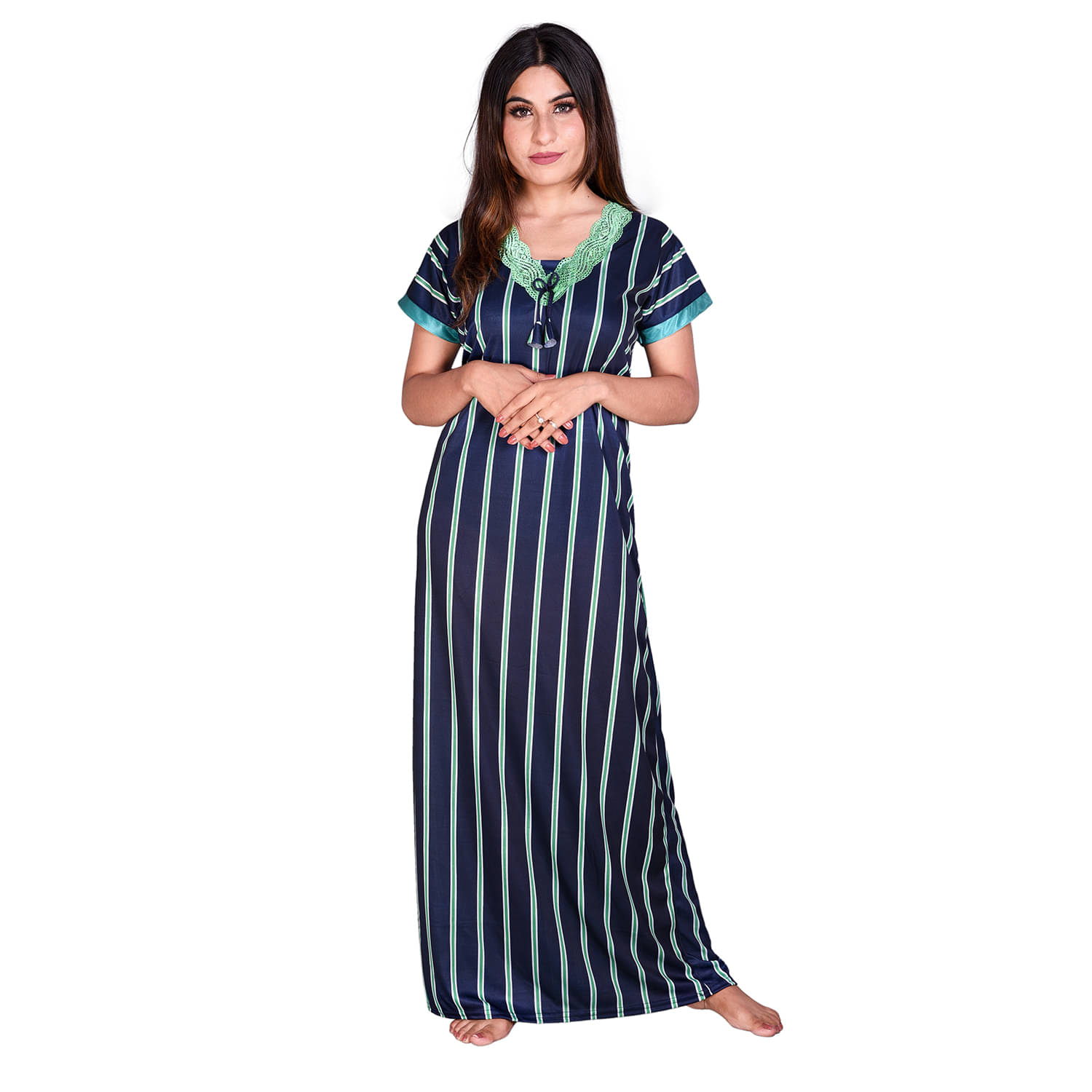     			Raj Satin Nighty & Night Gowns - Blue Single