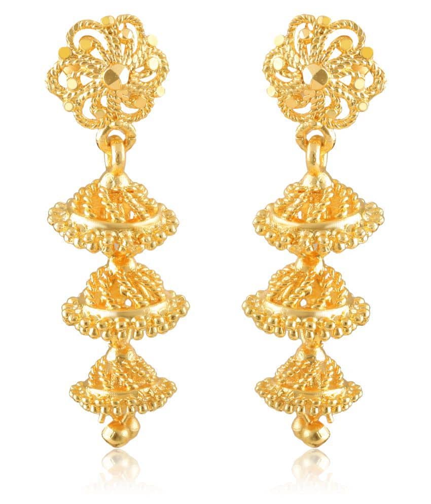 Vighnaharta - Golden Jhumki Earrings ( Pack of 1 ) - Earrings | Buy online on ZillyBuy