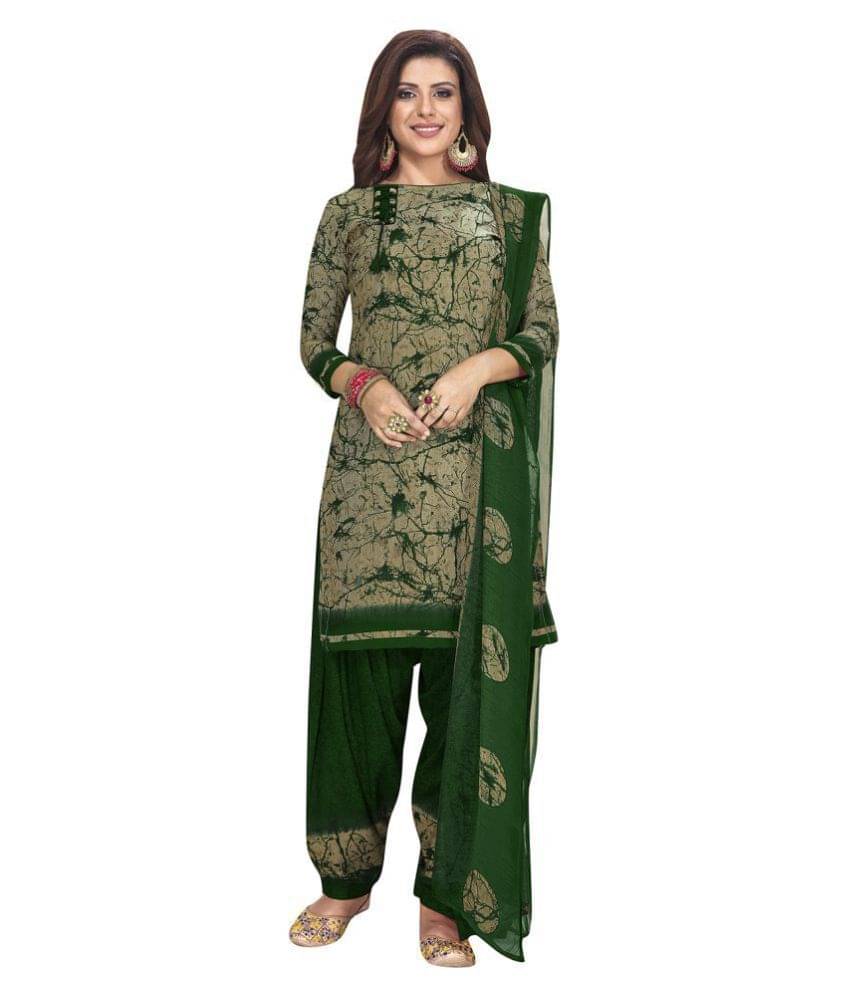 Jevi Prints Beige Crepe Unstitched Dress Material - Single Jevi Prints Beige Crepe Unstitched Dress Material - Single