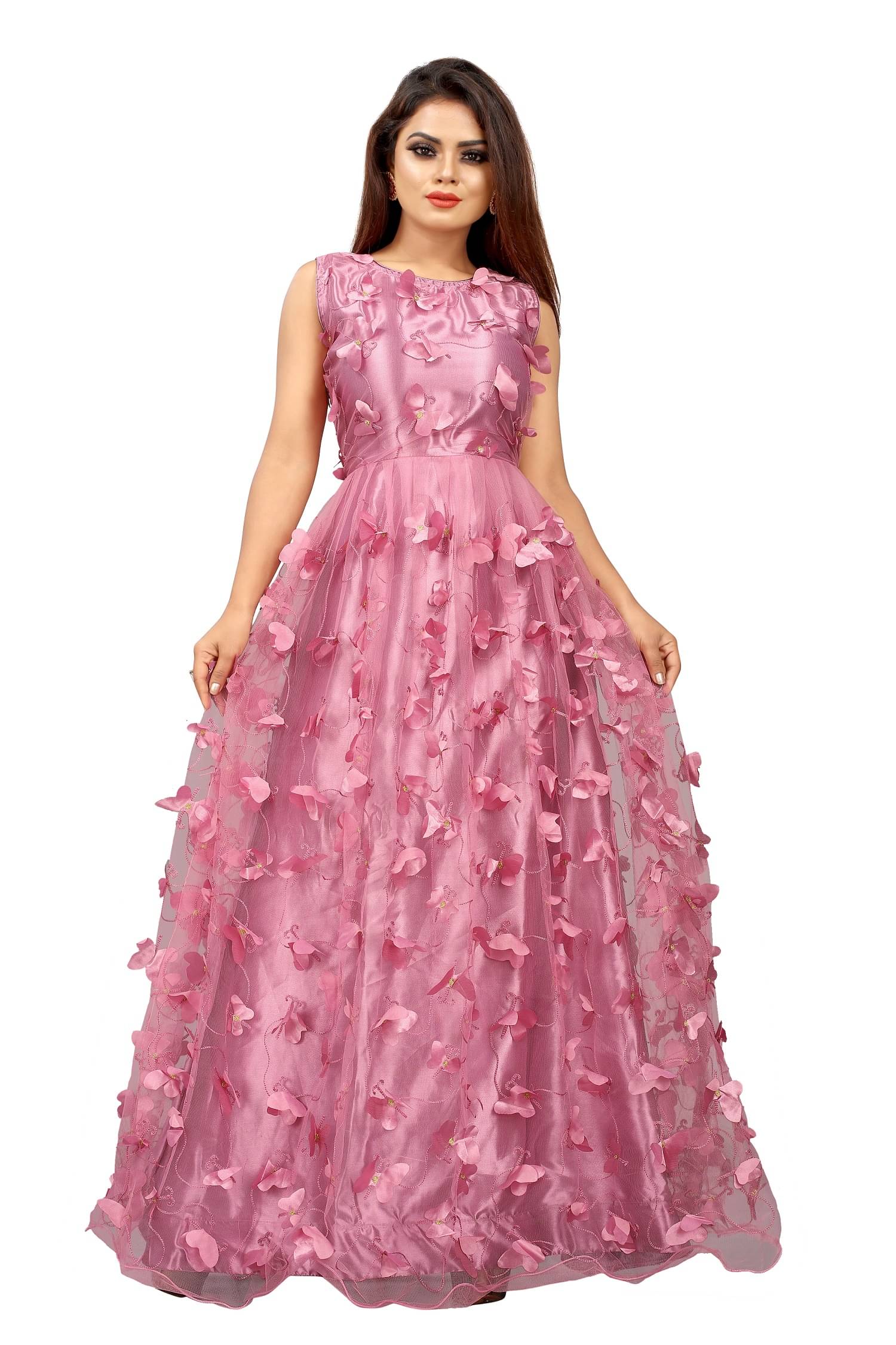 Aika Pink Net Ethnic Gown - Single Aika Pink Net Ethnic Gown - Single