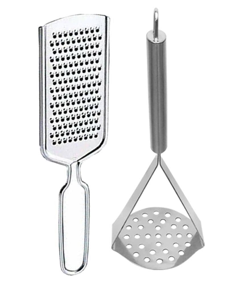 JISUN HG4 Stainless Steel Oval Potato Masher & Cheese Grater Vegetable & fruit Grater Silver Kitchen Tool Set  (Silver)