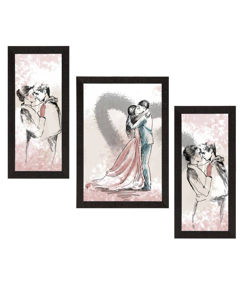     			eCraftIndia Set of 3 White & Black Kissing Couple Satin Matt Texture UV Art Paintings