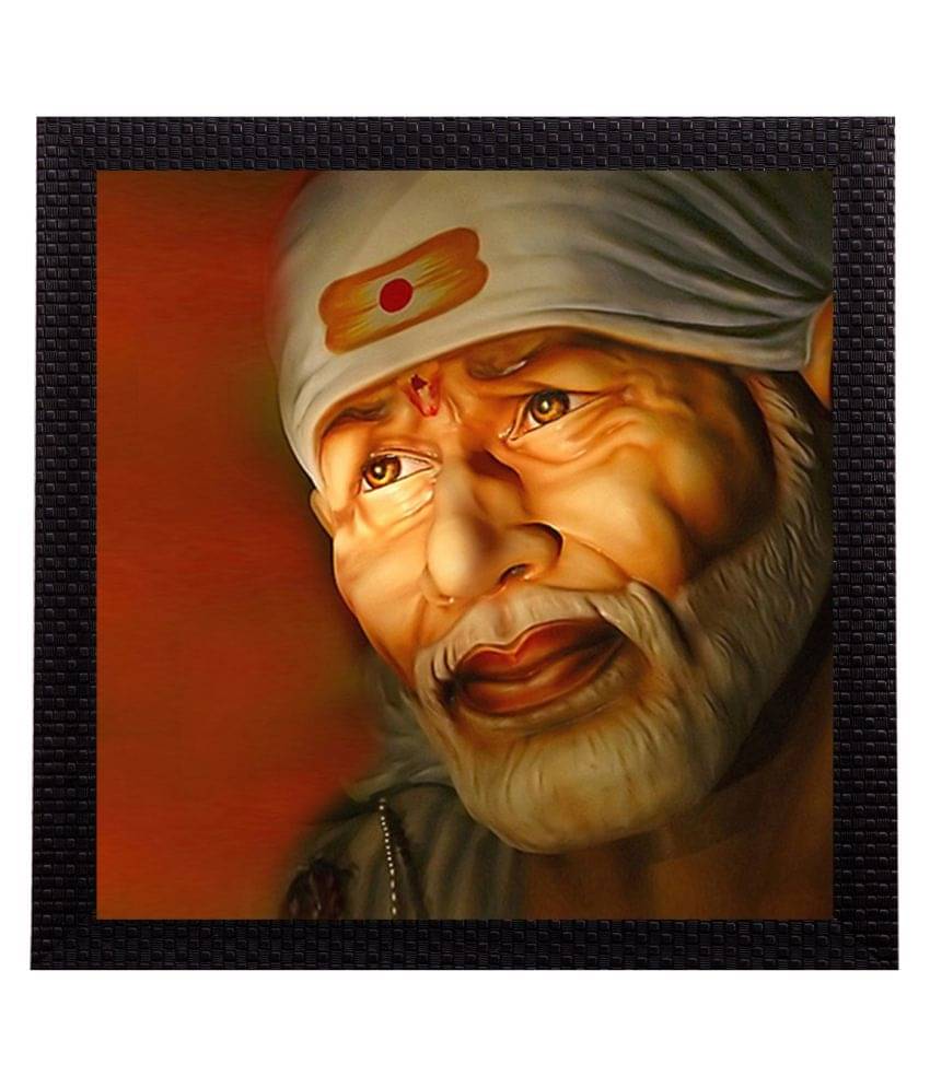     			eCraftIndia Orange & Off-White Sai Baba Matt Textured UV Wall Art