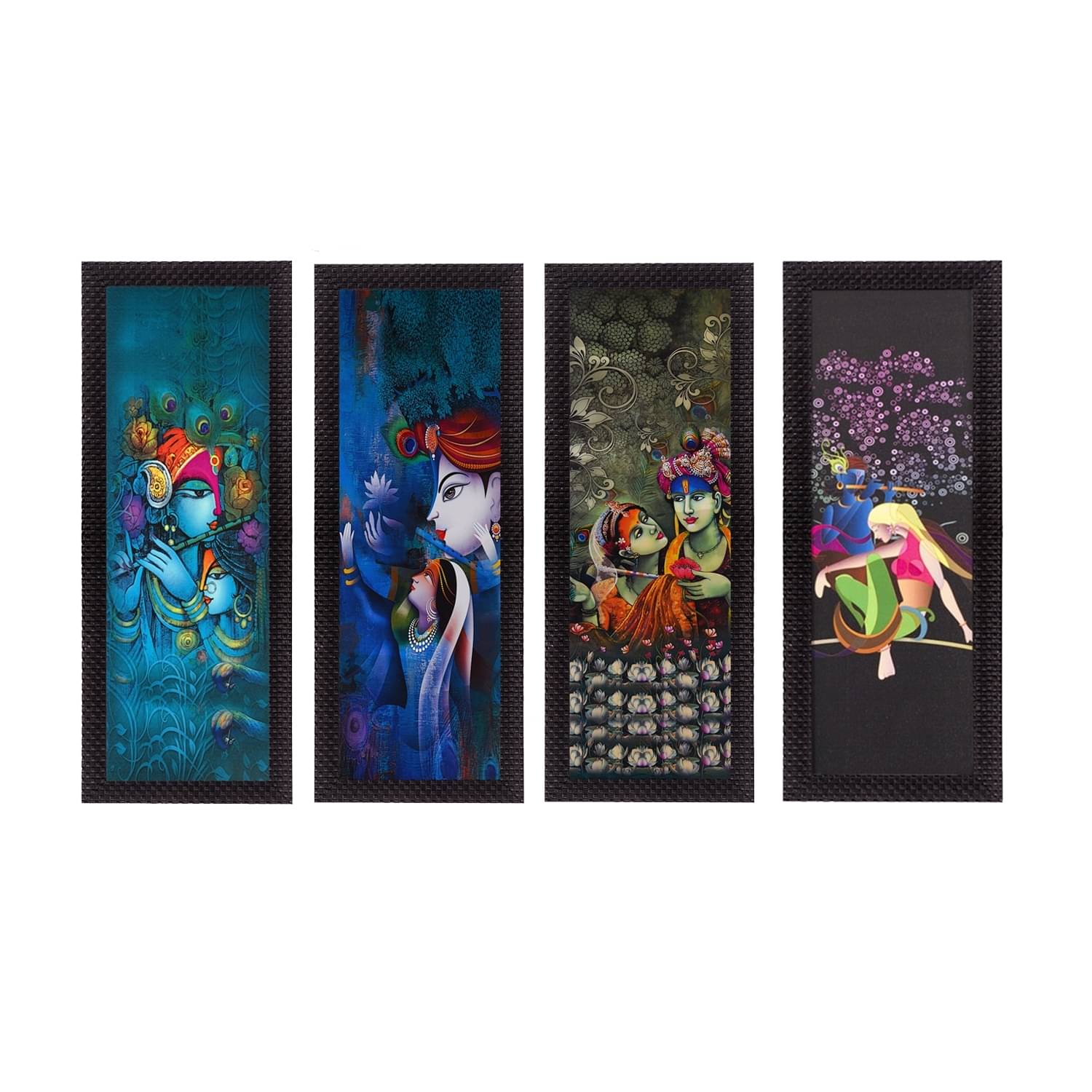 eCraftIndia Blue & Green 4 Pieces Radha Krishna Satin Matt Texture UV Wall Art eCraftIndia Blue & Green 4 Pieces Radha Krishna Satin Matt Texture UV Wall Art