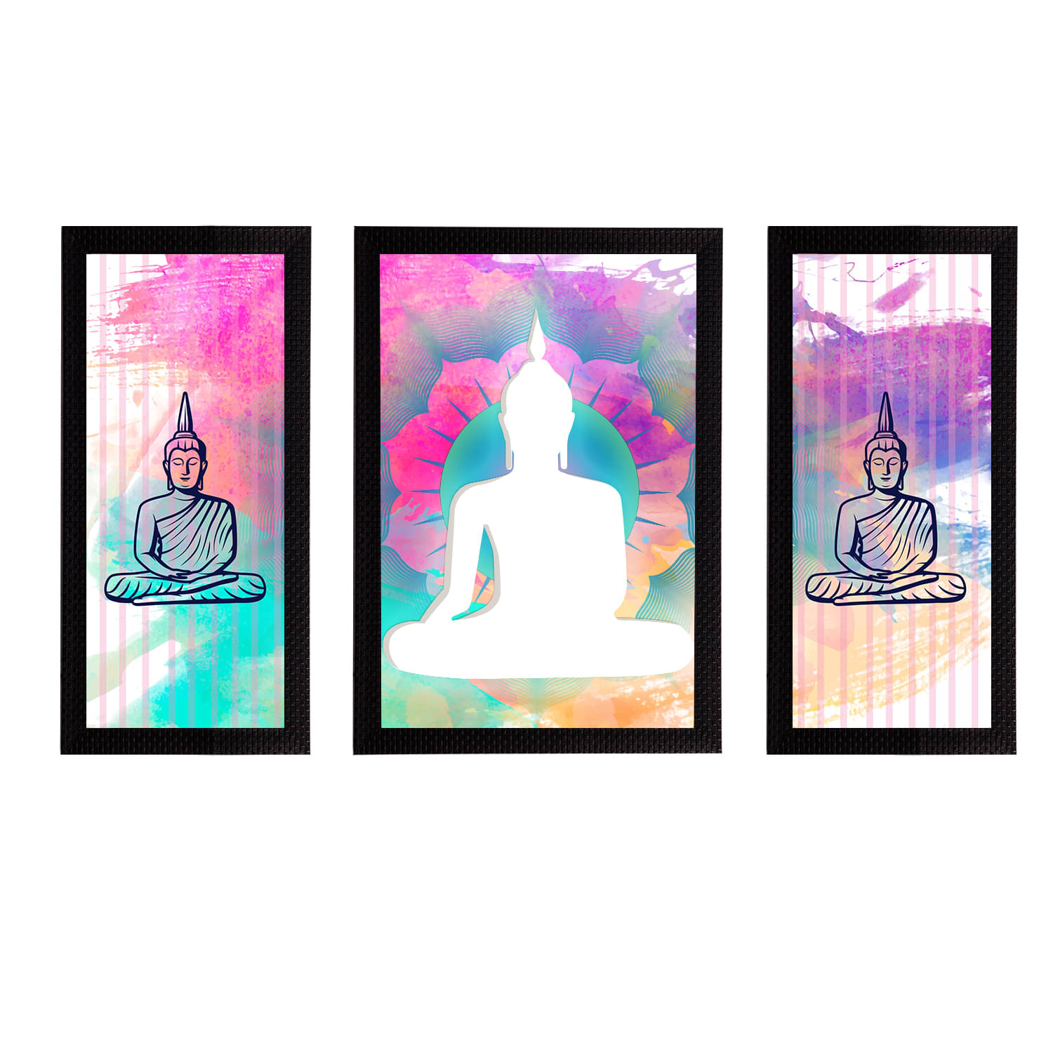     			eCraftIndia Set of 3 Multicoloured Satin Matt Texture Lord Buddha UV Wall Art