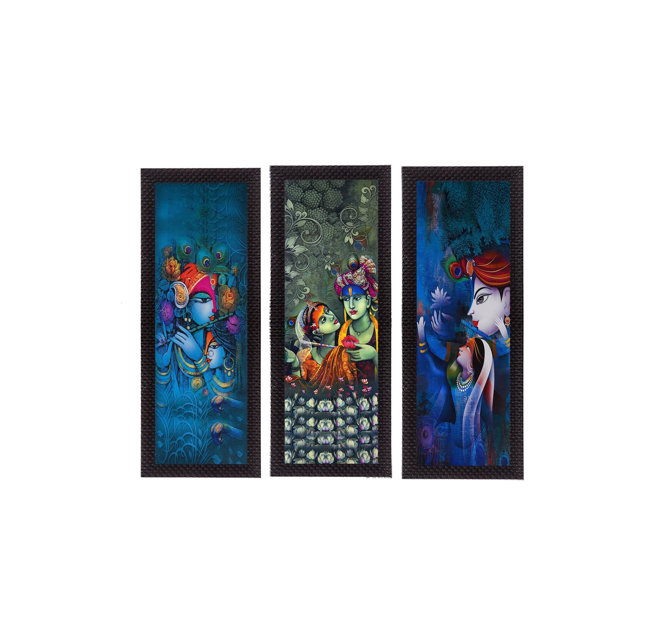 eCraftIndia Set of 3 Blue & Green Radha Krishna Satin Matt Texture UV Wall Art eCraftIndia Set of 3 Blue & Green Radha Krishna Satin Matt Texture UV Wall Art