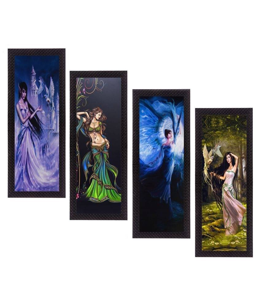     			eCraftIndia Set of 4 Blue & Green Dancing Angels Satin Matt Texture UV Wall Art