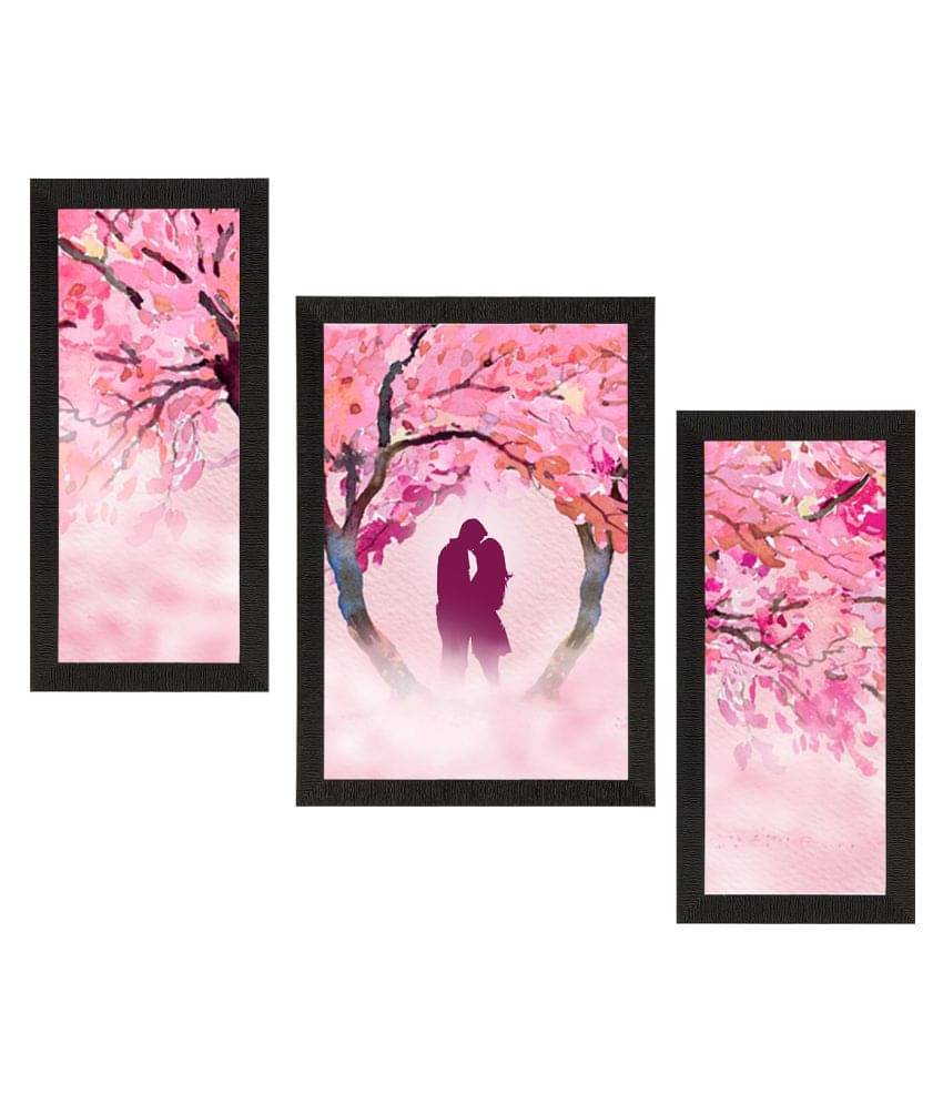     			eCraftIndia Set of 3 Pink & Black Kissing Couple Satin Matt Texture UV Art Painting